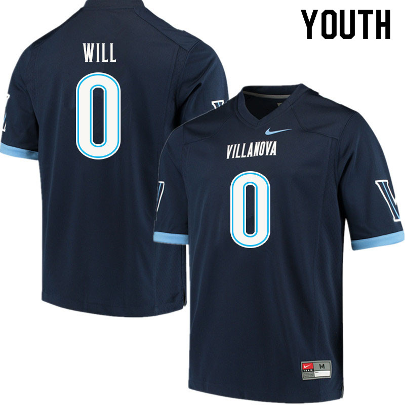 Youth #0 Tyler Will Villanova Wildcats College Football Jerseys Sale-Navy